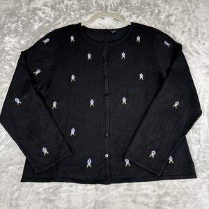 Etoile Embroidered Cardigan Women's XL Black Faberge Egg Easter Funky (1045)